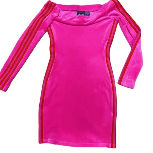 Adidas x Ivy Park Pink Bodycon Dress Long Sleeve Off-Shoulder Size L NWT! Barbie - Picture 2 of 5